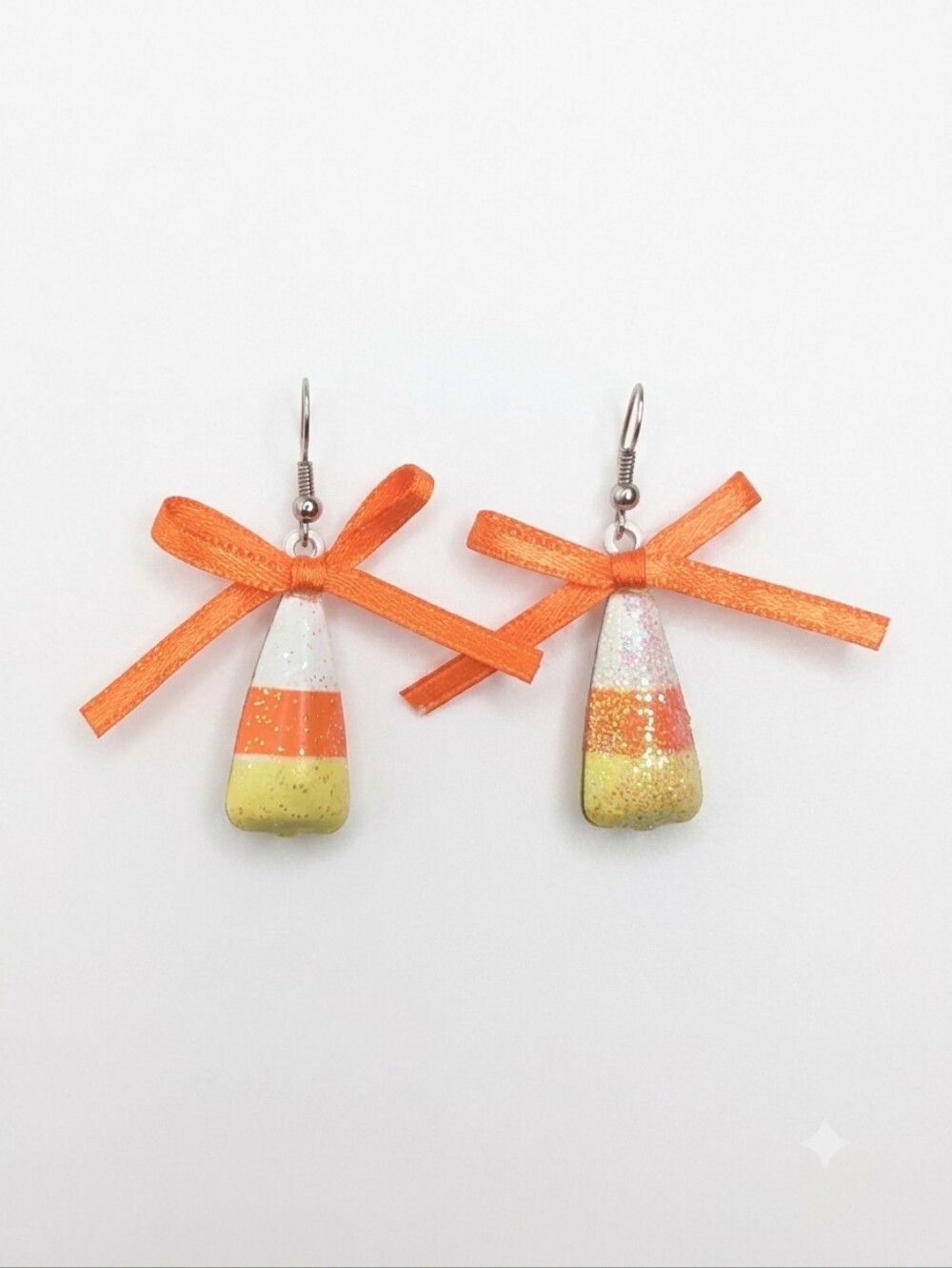 Festive Dangle Glitter Candy Corn Bow Halloween Earrings